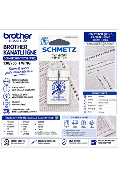 SCHMETZ Brother Kanatlı (Hemstitch) İğnesi – 130/705 H WING 120/19 Ev Tipi Di...