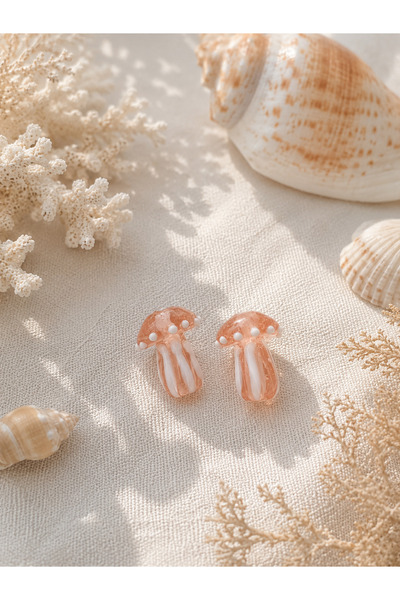 ADAMODART Handmade Murano Glass Pink Jellyfish Beads (2 Pieces)
