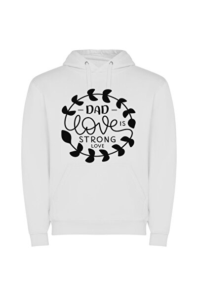 iLovePrints Strong Love, Minimalist Stencil Φούτερ με κουκούλα σε χρώμα Λευκό