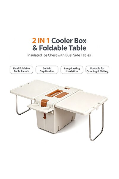Anchora 2-in-1 Portable Camping Cooler & Foldable Table (Note: Product color ...