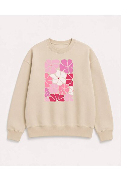 herkesemoda Hanorac cu guler rotund, cu imprimeu cu flori colorate, din 2 fir...