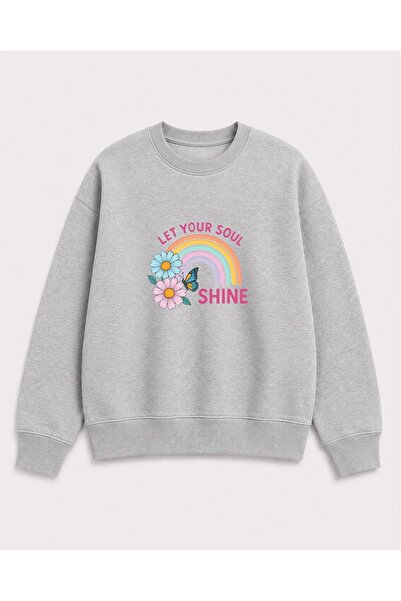 herkesemoda Hanorac cu imprimeu curcubeu, cu 2 fire, cu guler tip crewneck