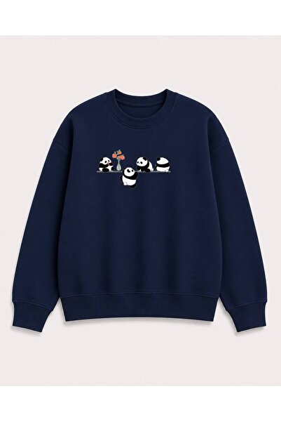 herkesemoda Baby Pandas Printed 2 Thread Threaded Crew Neck Sweatshirt