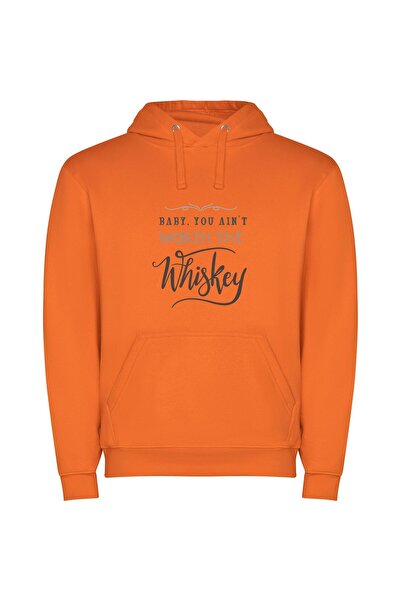 iLovePrints Whiskey Worth It All Φούτερ με κουκούλα σε χρώμα Πορτοκαλί