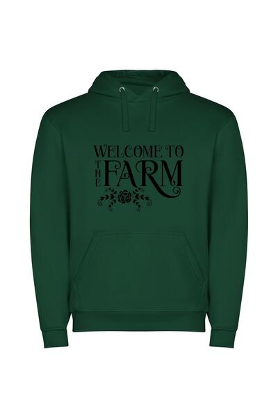 iLovePrints Farmscape Hospitality: Welcome! Φούτερ με κουκούλα σε χρώμα Πράσινο