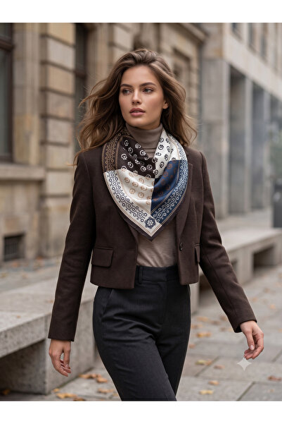Luminos Butik Eșarfă neagră din bumbac cu model patchwork pentru femei, 70x70...