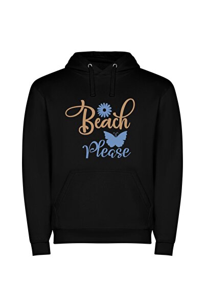 iLovePrints Pleasant Beach Aesthetic Φούτερ με κουκούλα σε χρώμα Μαύρο