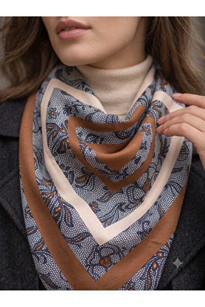 Luminos Butik Women's Coffee Frame Patterned Cotton 70X70 Scarf Flr6030
