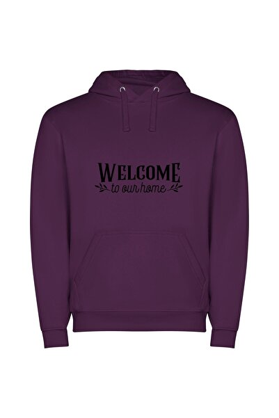 iLovePrints Artistic Home Welcome Φούτερ με κουκούλα σε χρώμα Μωβ
