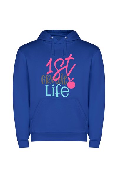 iLovePrints Vibrant Pink Brown Lettering Φούτερ με κουκούλα σε χρώμα Μπλε