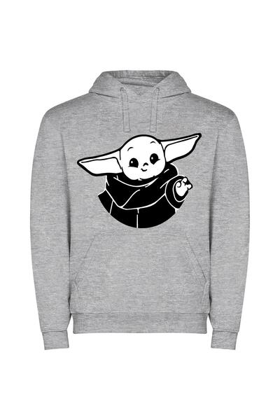 iLovePrints Kawaii Baby Yoda Icon Φούτερ με κουκούλα σε χρώμα Γκρι
