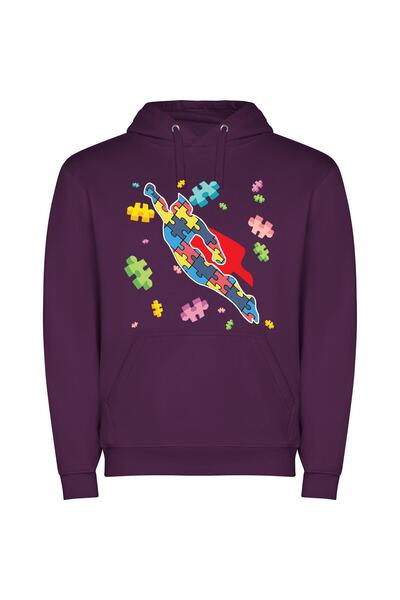 iLovePrints Colorful Puzzle Hero's Flight Φούτερ με κουκούλα σε χρώμα Μωβ