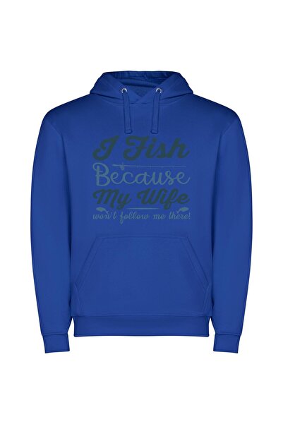 iLovePrints Solitary Serenity: Fishing Alone Φούτερ με κουκούλα σε χρώμα Μπλε