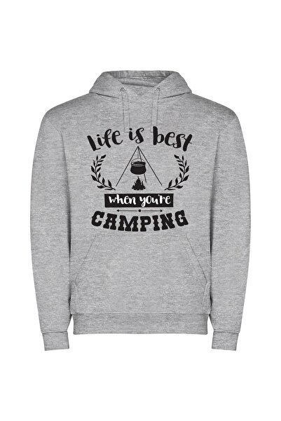 iLovePrints Camping: True Life Experience Φούτερ με κουκούλα σε χρώμα Γκρι