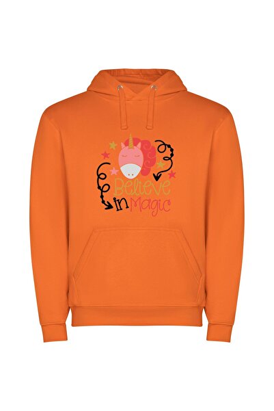 iLovePrints Magical Whimsical Unicorns Φούτερ με κουκούλα σε χρώμα Πορτοκαλί