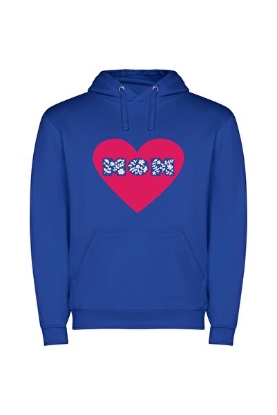 iLovePrints Mom's Floral Heart Φούτερ με κουκούλα σε χρώμα Μπλε