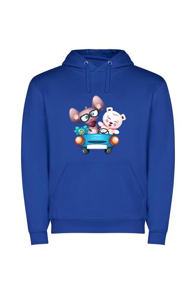 iLovePrints Animals in Carriage Φούτερ με κουκούλα σε χρώμα Μπλε