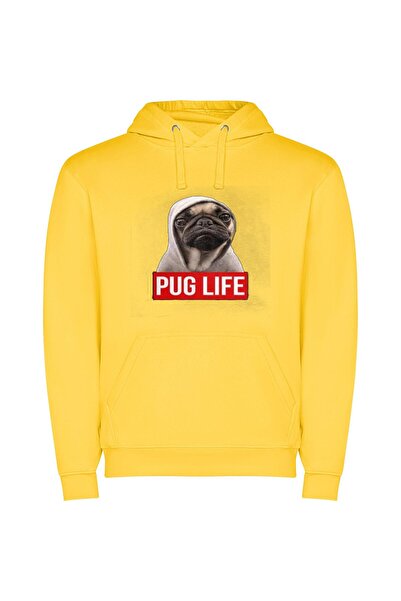 iLovePrints Pug Life: Evil Swagger Φούτερ με κουκούλα σε χρώμα Κίτρινο