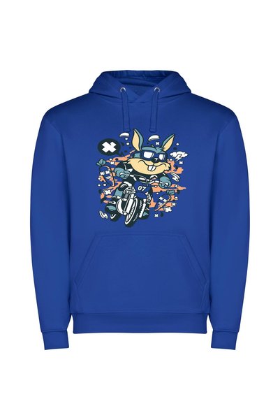 iLovePrints Bunny Moto Madness Φούτερ με κουκούλα σε χρώμα Μπλε