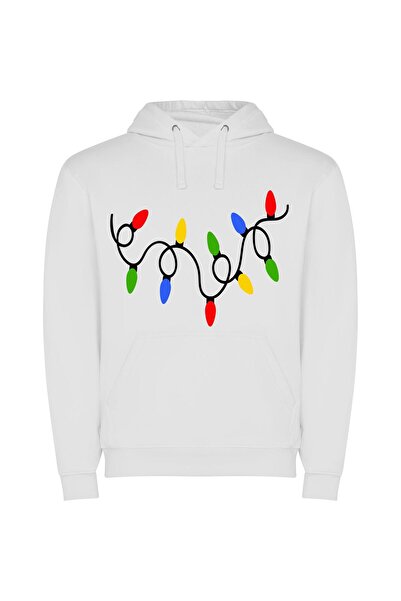 iLovePrints Radiant Festive Lasers Φούτερ με κουκούλα σε χρώμα Λευκό