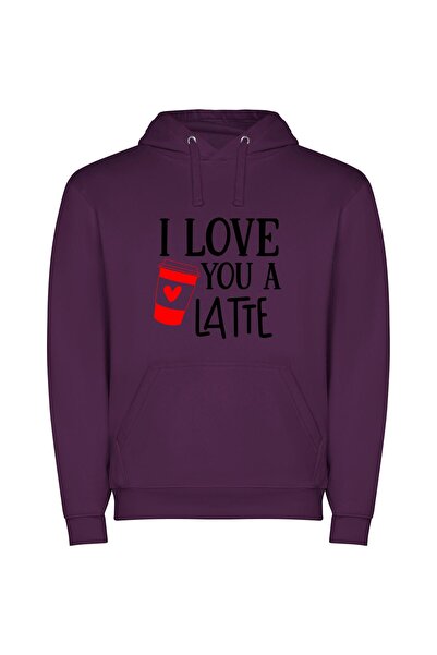iLovePrints Latte Love Letters Φούτερ με κουκούλα σε χρώμα Μωβ