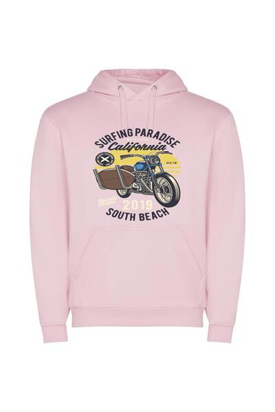 iLovePrints Surfing Motorcycle Dream Φούτερ με κουκούλα σε χρώμα Ροζ