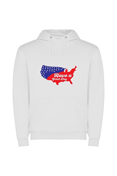 iLovePrints USA: Happy Day Map Φούτερ με κουκούλα σε χρώμα Λευκό