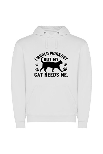 iLovePrints Fit for Feline Fitness Φούτερ με κουκούλα σε χρώμα Λευκό