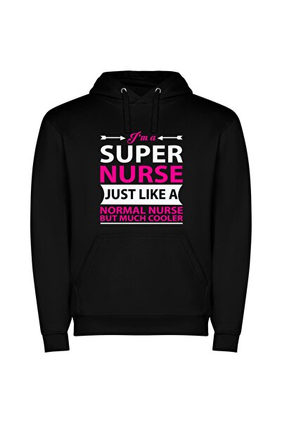 iLovePrints Cool Super Nurse Φούτερ με κουκούλα σε χρώμα Μαύρο