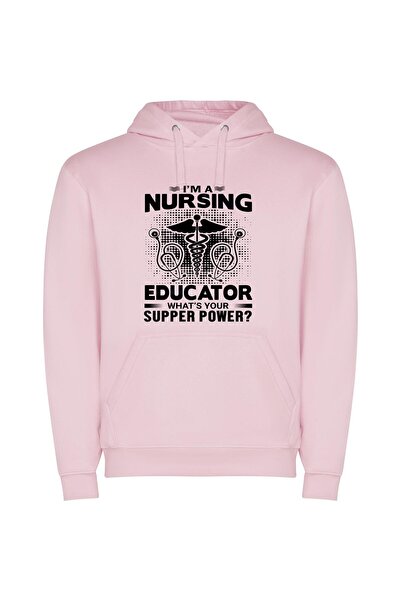 iLovePrints Nurse Superpower: Educating Care Φούτερ με κουκούλα σε χρώμα Ροζ