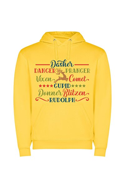 iLovePrints Festive Rudolph's Merry Inspired Φούτερ με κουκούλα σε χρώμα Κίτρινο