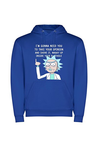 iLovePrints Rick's Wise Cartoon Quote Φούτερ με κουκούλα σε χρώμα Μπλε