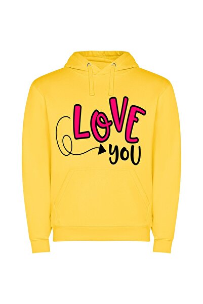 iLovePrints Colorful Loving Expressions Φούτερ με κουκούλα σε χρώμα Κίτρινο