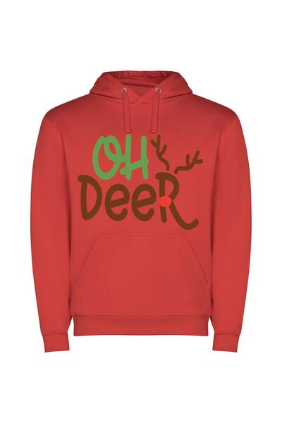 iLovePrints Antlered Cheery Logo Design Φούτερ με κουκούλα σε χρώμα Κόκκινο