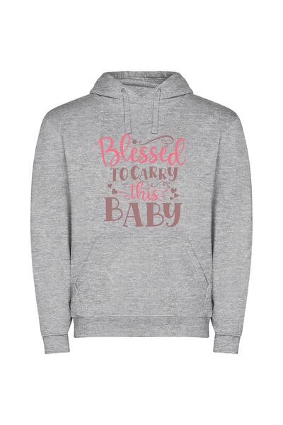 iLovePrints Blessed Baby Print Φούτερ με κουκούλα σε χρώμα Γκρι