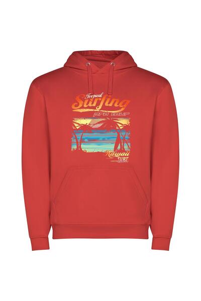 iLovePrints Tropical Surf Adventure Φούτερ με κουκούλα σε χρώμα Κόκκινο