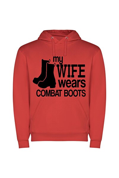 iLovePrints Bold in Combat Boots Φούτερ με κουκούλα σε χρώμα Κόκκινο