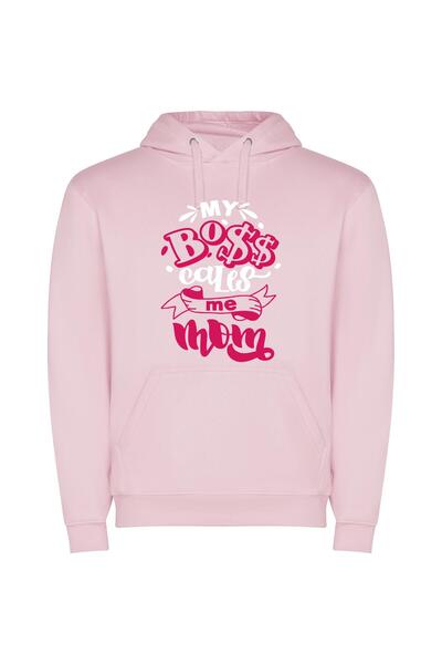 iLovePrints Boss Mom Style Stickers Φούτερ με κουκούλα σε χρώμα Ροζ