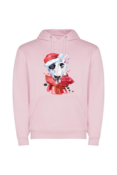 iLovePrints Dapper Doggy Christmas Portrait Φούτερ με κουκούλα σε χρώμα Ροζ