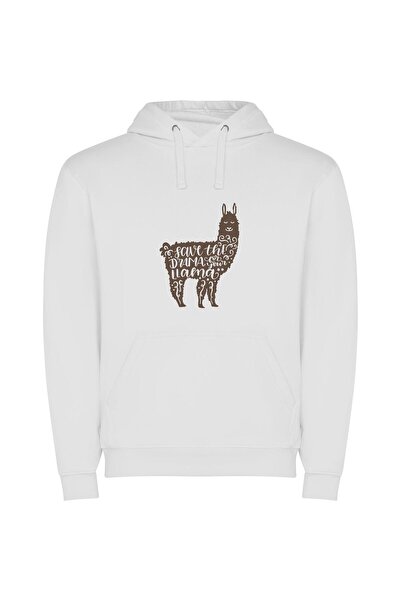 iLovePrints Drama-Free Llama Delight Φούτερ με κουκούλα σε χρώμα Λευκό