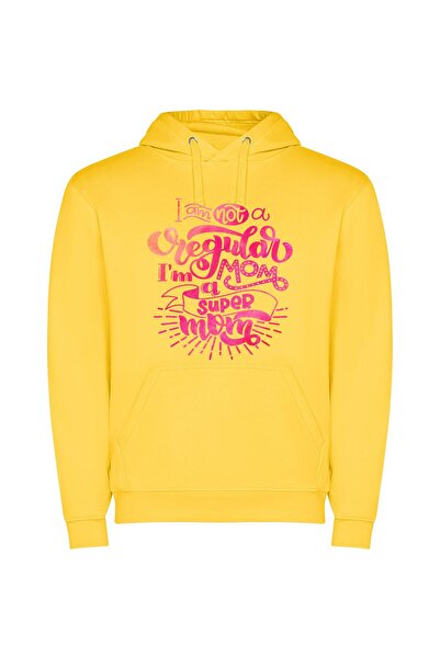 iLovePrints Super Mom: Creative Edition Φούτερ με κουκούλα σε χρώμα Κίτρινο