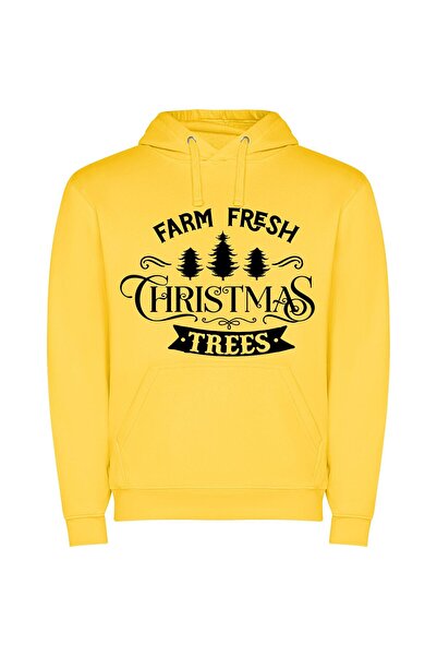 iLovePrints Fresh Fir Tree Delight Φούτερ με κουκούλα σε χρώμα Κίτρινο
