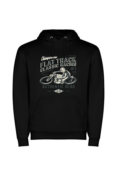 iLovePrints Vintage Motorcycle Mania Φούτερ με κουκούλα σε χρώμα Μαύρο