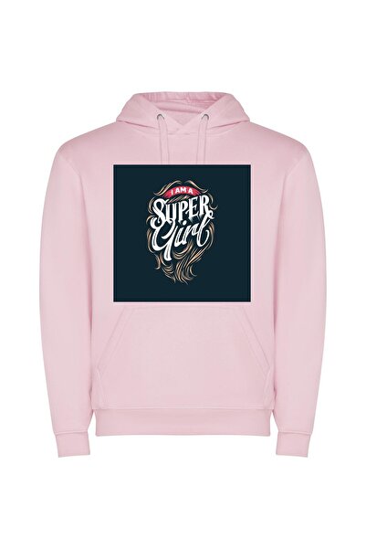 iLovePrints Super Girl Hair Φούτερ με κουκούλα σε χρώμα Ροζ