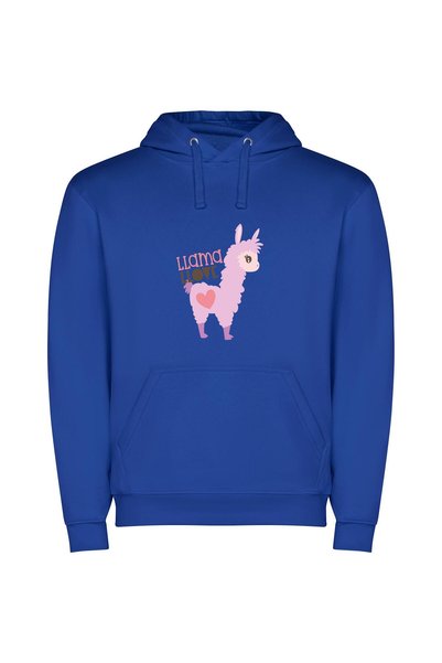 iLovePrints Fluffy Llama Love Φούτερ με κουκούλα σε χρώμα Μπλε