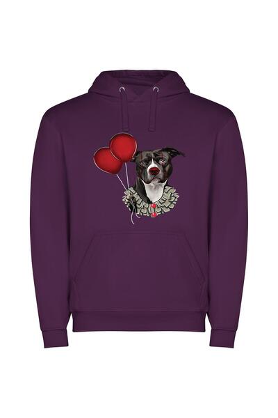 iLovePrints Clown Canine: A Striking Portrait Φούτερ με κουκούλα σε χρώμα Μωβ
