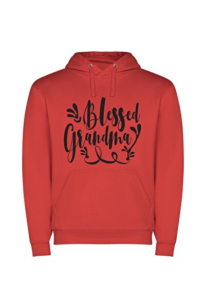 iLovePrints Graceful Grandma's Blessed Sign Φούτερ με κουκούλα σε χρώμα Κόκκινο