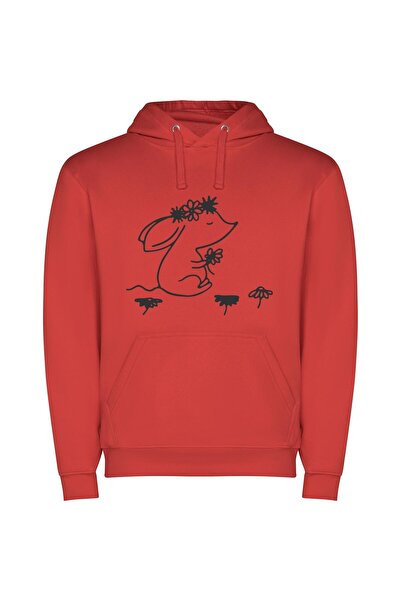 iLovePrints Bunny's Floral Delight Φούτερ με κουκούλα σε χρώμα Κόκκινο