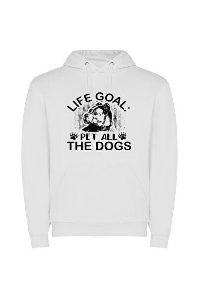 iLovePrints Dogs: The Life Goal Φούτερ με κουκούλα σε χρώμα Λευκό