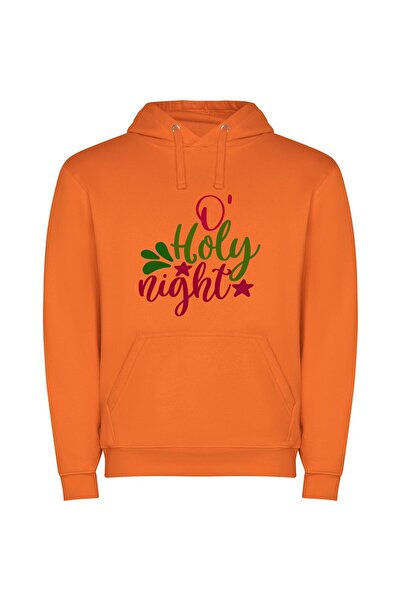 iLovePrints Merry Holly Night Spectacle Φούτερ με κουκούλα σε χρώμα Πορτοκαλί
